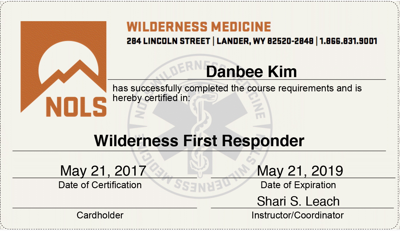Wilderness First Responder Certification from NOLS Wilderness Medicine