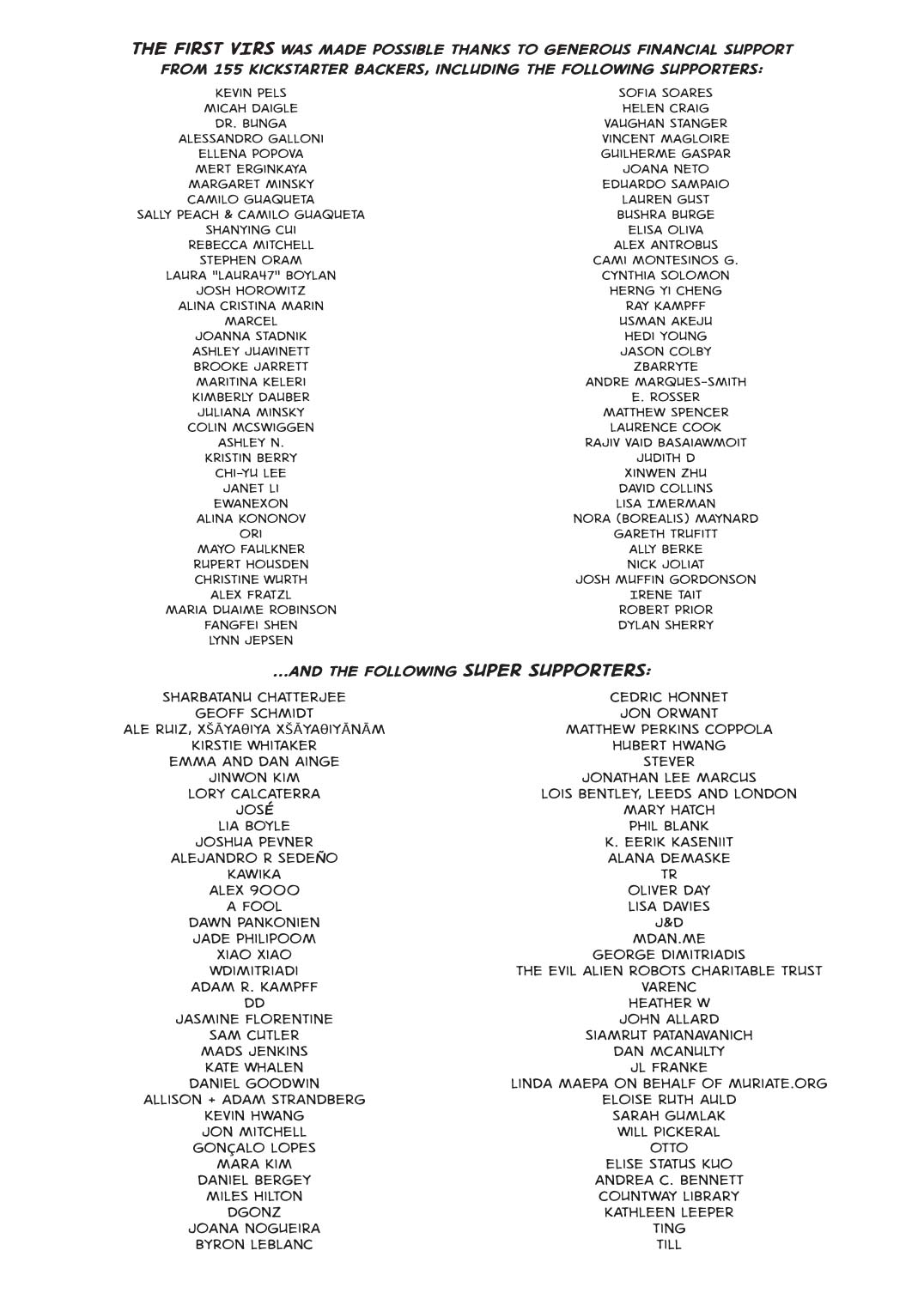 Kickstarter Backers of The First VIRS